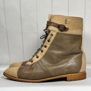 VTG New York Transit Leather/Canvas Lace Up Boots Victorian Hobo Streetwear 7.5N